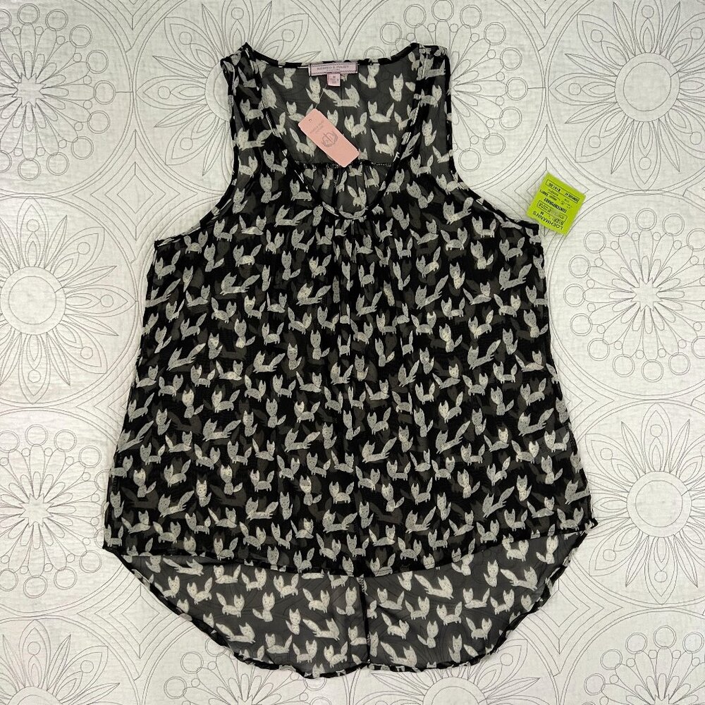 ROMEO & JULIET COUTURE Sheer Fox Print Top Hi-Low Tank Black/White